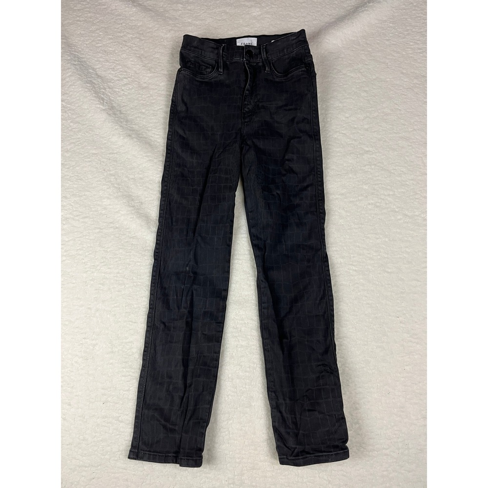 FRAME Le Sylvie Slender Straight Jeans Black Size 27 Embossed‎ Pattern - Picture 2 of 8